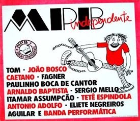 Capa do LP MPB Independente, com desenho de Mariano ilustrando o músico rompendo seus grilhões - o “independente” era associado à liberdade artística.